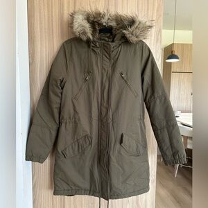 American Eagle Jacket Sharpa Womens Large Military Style Hood army green Small